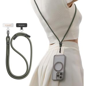 TORRAS Phone Lanyard Crossbody with 2 Phone Tabs, Adjustable Anti Theft Phone Strap for All Phones, Premium Metal Buckles, Skin-Friendly, Universal Cell Phone Neck lanyard for Travel Essentials, Black(3-olive Green)