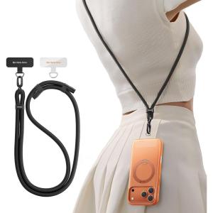 TORRAS Phone Lanyard Crossbody with 2 Phone Tabs, Adjustable Anti Theft Phone Strap for All Phones, Premium Metal Buckles, Skin-Friendly, Universal Cell Phone Neck lanyard for Travel Essentials, Black(1-black)