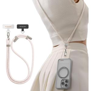 TORRAS Phone Lanyard Crossbody with 2 Phone Tabs, Adjustable Anti Theft Phone Strap for All Phones, Premium Metal Buckles, Skin-Friendly, Universal Cell Phone Neck lanyard for Travel Essentials, Black(4-beige)