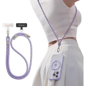 TORRAS Phone Lanyard Crossbody with 2 Phone Tabs, Adjustable Anti Theft Phone Strap for All Phones, Premium Metal Buckles, Skin-Friendly, Universal Cell Phone Neck lanyard for Travel Essentials, Black(5-purple)