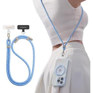 TORRAS Phone Lanyard Crossbody with 2 Phone Tabs, Adjustable Anti Theft Phone Strap for All Phones, Premium Metal Buckles, Skin-Friendly, Universal Cell Phone Neck lanyard for Travel Essentials, Black(6-light Blue)