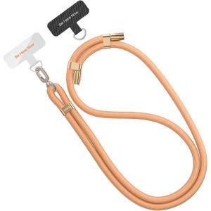 TORRAS Phone Lanyard Crossbody with 2 Phone Tabs, Adjustable Anti Theft Phone Strap for All Phones, Premium Metal Buckles, Skin-Friendly, Universal Cell Phone Neck lanyard for Travel Essentials, Black(8-orange)