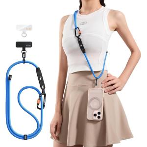 TORRAS Phone Lanyard with Hanging Loops, Adjustable Anti Theft Phone Strap Crossbody for iPhone 17 Pro Max,Skin-Friendly,2 Tabs, Universal Cell Phone Neck Lanyard for Daily & Outdoor Activities, Black(3-blue)