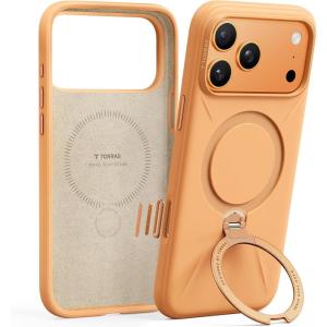 TORRAS Q3 Silicone for iPhone 17 Pro Max Case Stand, Fit for MagSafe, Liquid Silicone Soft Cozy Grip, 360 Spin Magnetic Stand, Camera Control, Protective Case for iPhone 17 Pro Max, Ivory Gold(Pastel Orange)