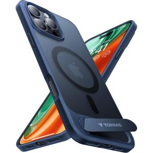 TORRAS Strong Magnetic & Seamless Stand for iPhone 16 Pro Case, [18N Mighty Magnetic] [12FT Mil-Grade Drop Tested] [Fit for MagSafe] Kickstand Protective Slim Phone Case for iPhone 16 Pro 6.3″, Black(Blue)
