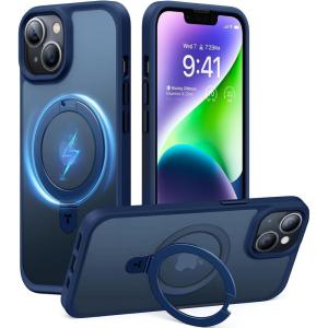 TORRAS Ultra-Magnetic Ostand for iPhone 16 Pro Case, [Compatible with MagSafe] [Flexible Stable Stand] Military-Grade Protection Translucent Slim Anti-Scratch Ring Kickstand, Frosted Black 6.3″(Navy Blue)