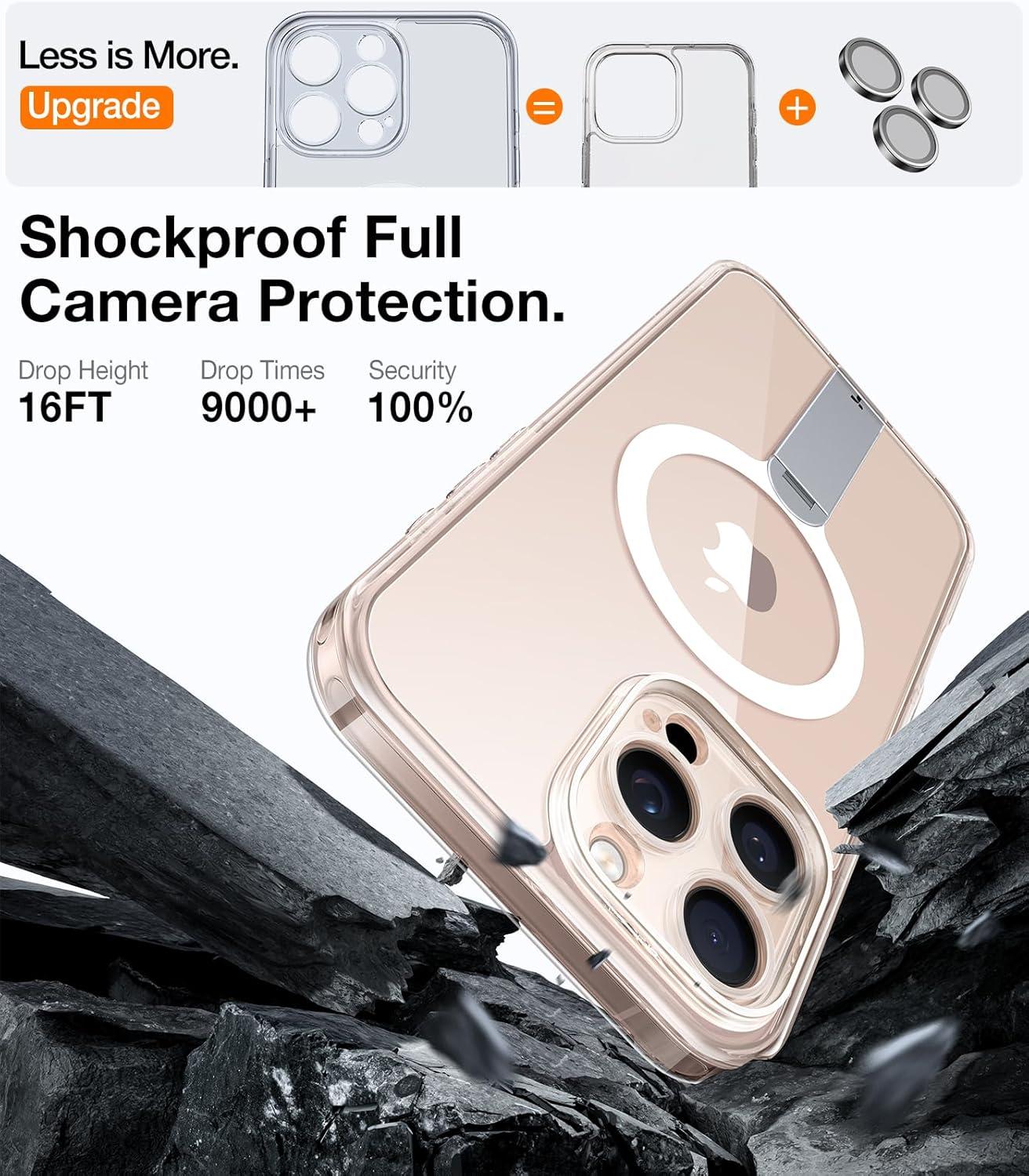 imageTORRAS 360 Stand Magnetic Case for iPhone 16 Case Full Camera ProtectionFit for MagSafe16FT MilGrade Drop Protection Slim Case for 16 iPhone Phone Case with Kickstand 61 Diamond ClearClear