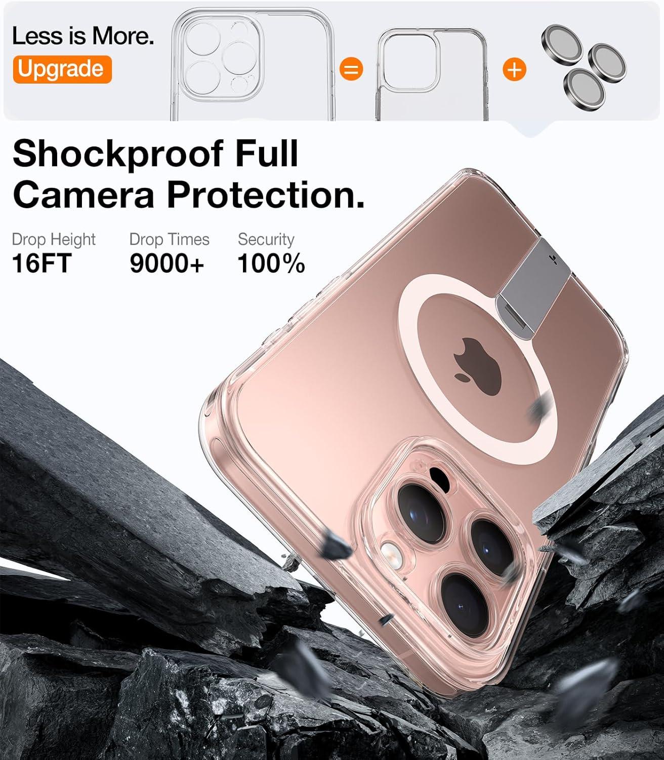 imageTORRAS 360 Stand Magnetic Case for iPhone 16 Case Full Camera ProtectionFit for MagSafe16FT MilGrade Drop Protection Slim Case for 16 iPhone Phone Case with Kickstand 61 Diamond ClearClear