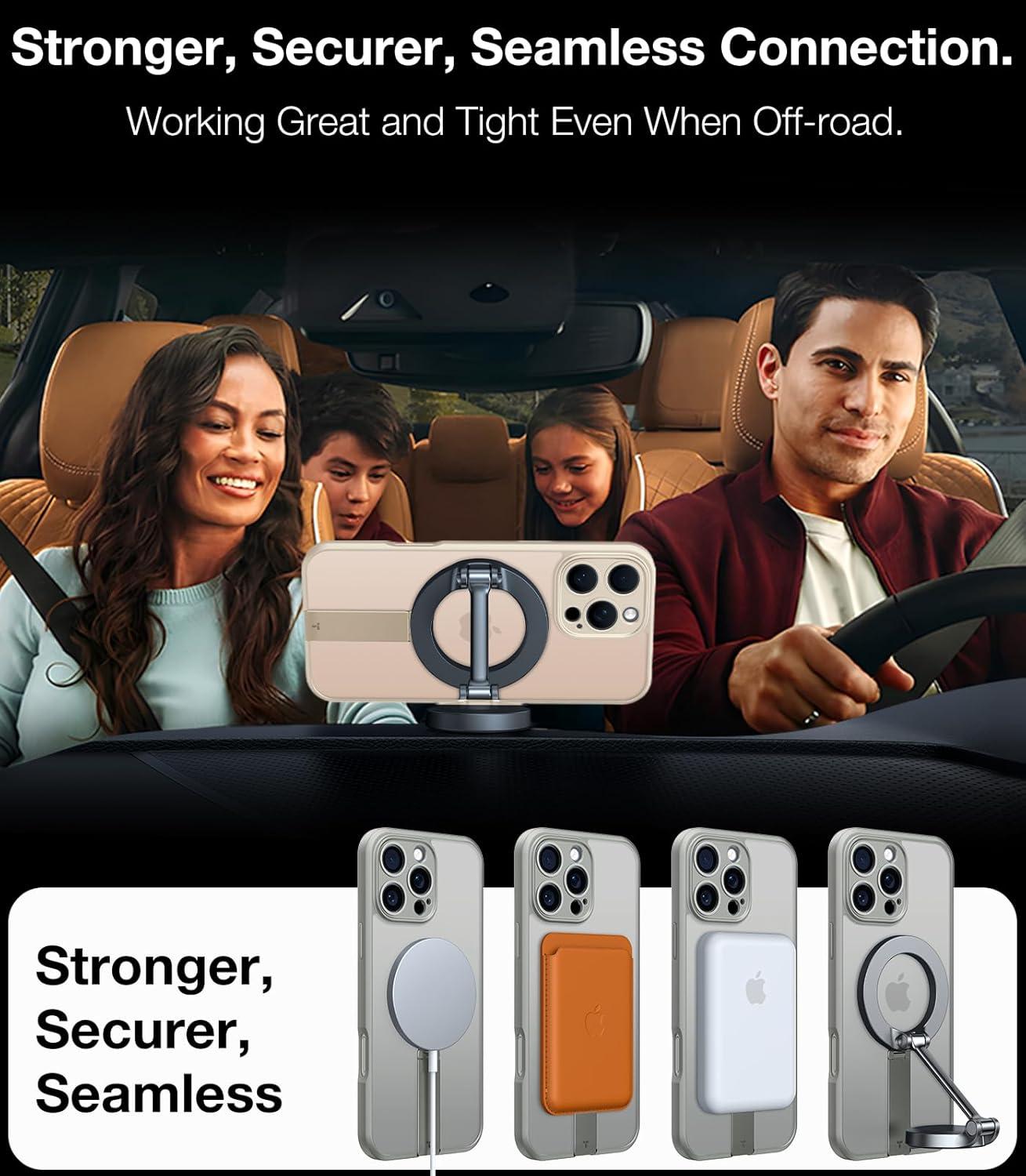 imageTORRAS 360 Stand Magnetic Case for iPhone 16 Case Full Camera ProtectionFit for MagSafe16FT MilGrade Drop Protection Slim Case for 16 iPhone Phone Case with Kickstand 61 Diamond ClearNatural Titanium