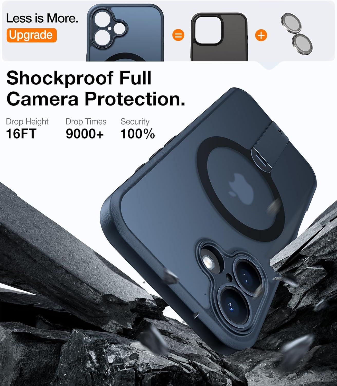 imageTORRAS 360 Stand Magnetic Case for iPhone 16 Case Full Camera ProtectionFit for MagSafe16FT MilGrade Drop Protection Slim Case for 16 iPhone Phone Case with Kickstand 61 Diamond ClearBlack Titanium