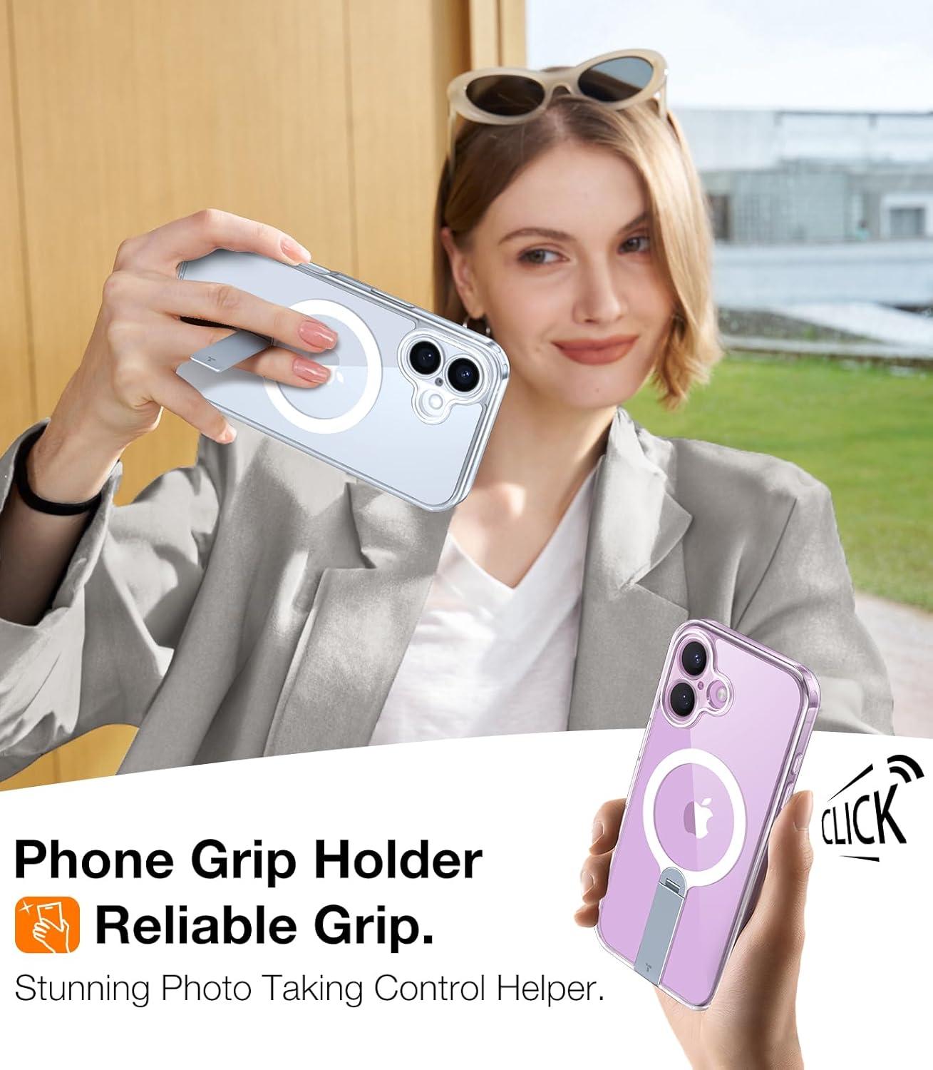 imageTORRAS 360 Stand Magnetic Case for iPhone 16 Case Full Camera ProtectionFit for MagSafe16FT MilGrade Drop Protection Slim Case for 16 iPhone Phone Case with Kickstand 61 Diamond ClearClear