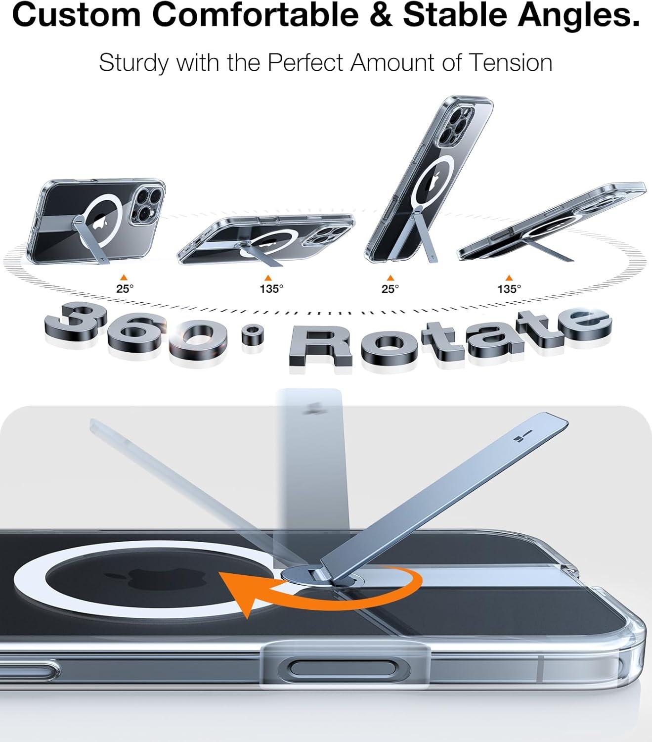 imageTORRAS 360 Stand Magnetic Case for iPhone 16 Case Full Camera ProtectionFit for MagSafe16FT MilGrade Drop Protection Slim Case for 16 iPhone Phone Case with Kickstand 61 Diamond ClearClear