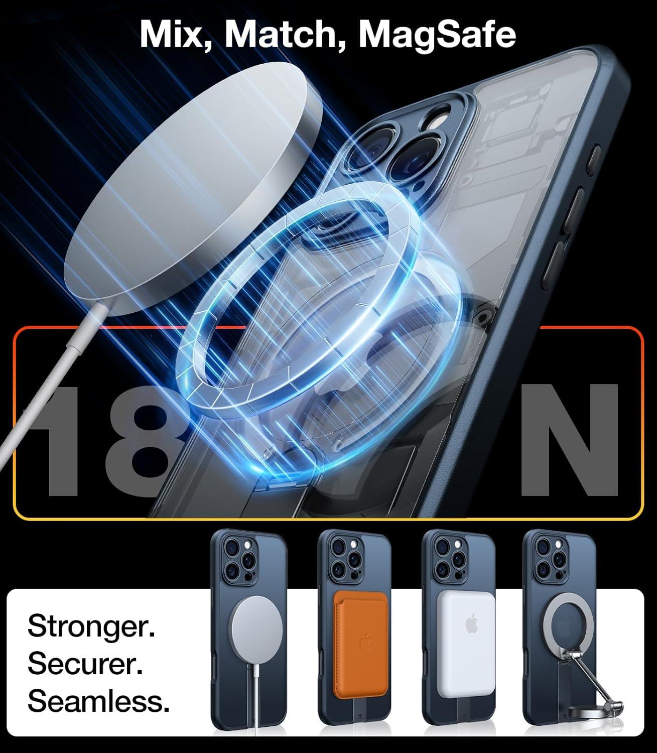 imageTORRAS 360 Stand Magnetic Case for iPhone 16 Case Full Camera ProtectionFit for MagSafe16FT MilGrade Drop Protection Slim Case for 16 iPhone Phone Case with Kickstand 61 Diamond ClearBlack Titanium