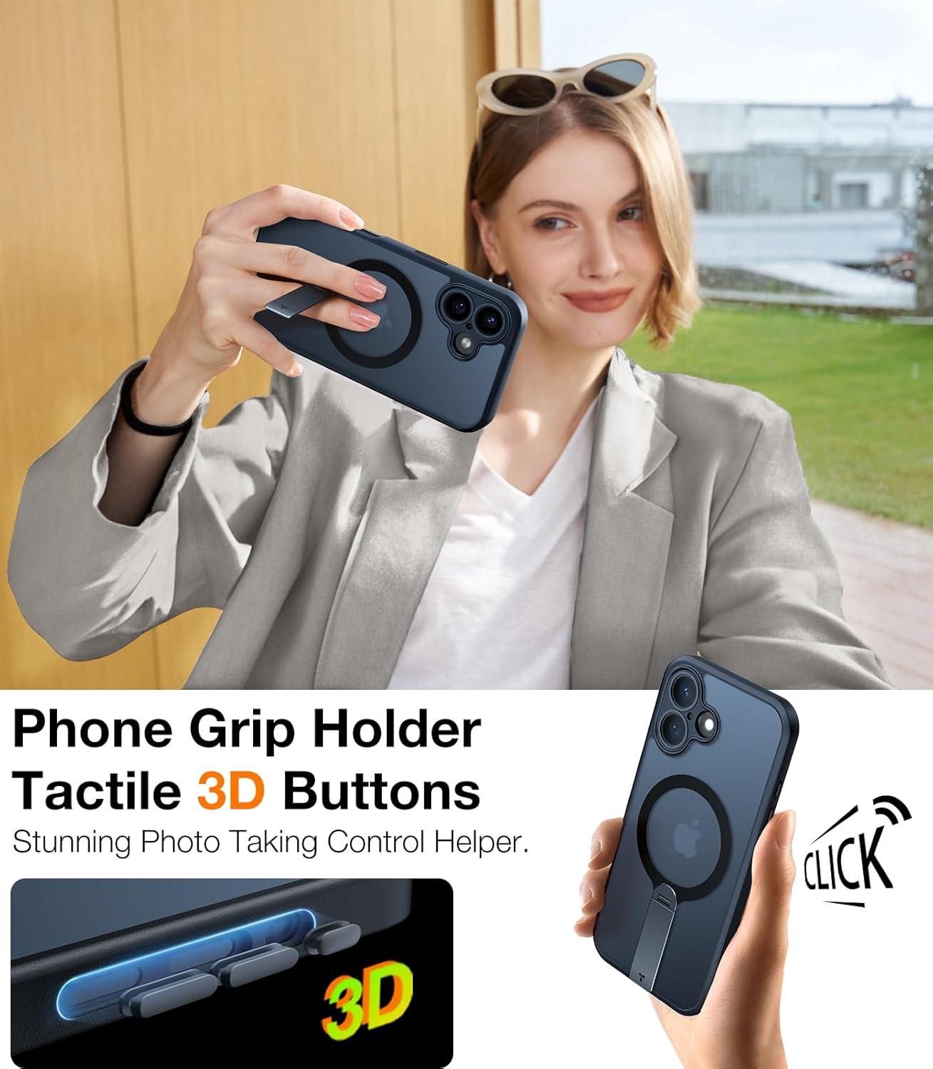 imageTORRAS 360 Stand Magnetic Case for iPhone 16 Case Full Camera ProtectionFit for MagSafe16FT MilGrade Drop Protection Slim Case for 16 iPhone Phone Case with Kickstand 61 Diamond ClearBlack