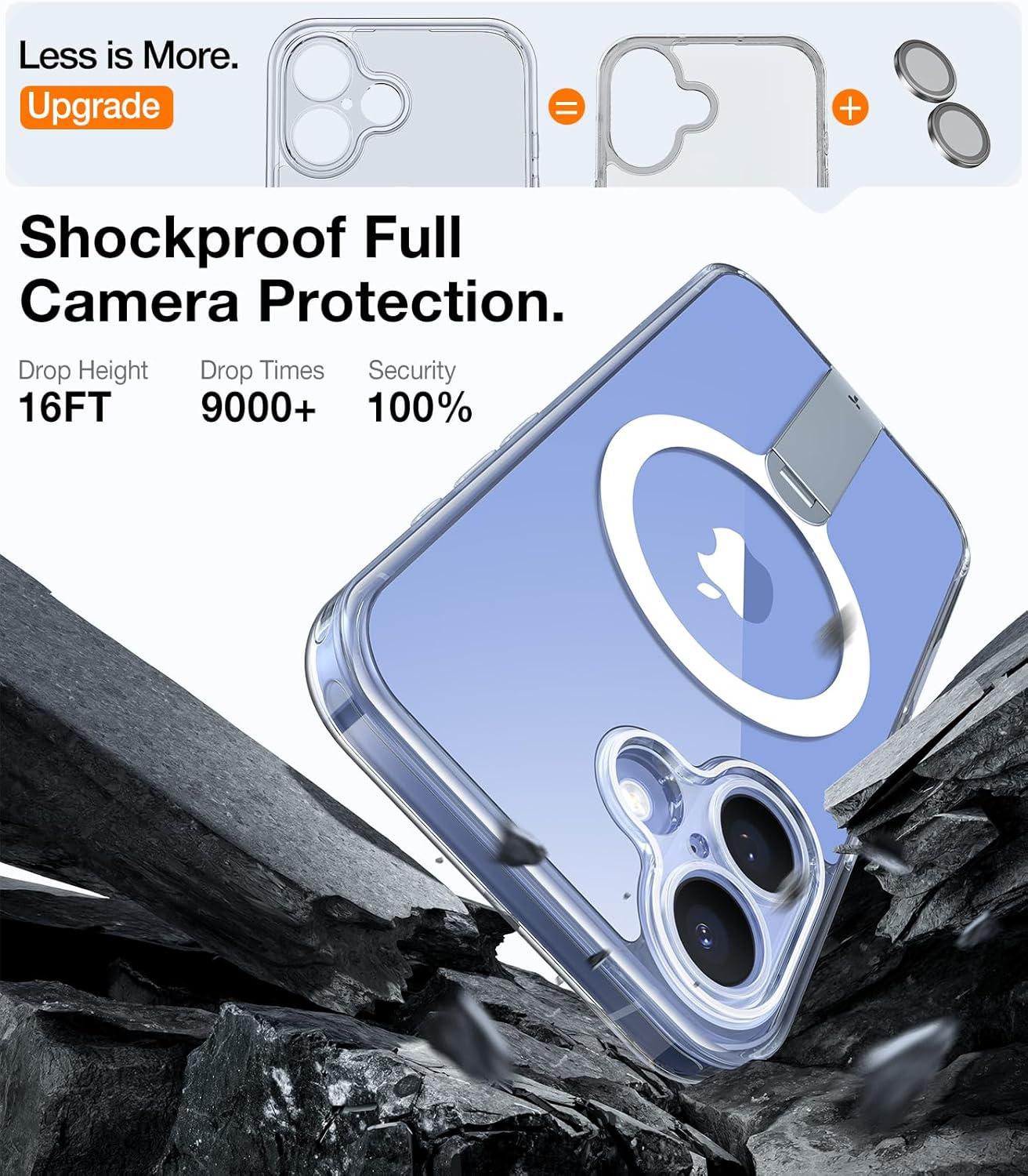 imageTORRAS 360 Stand Magnetic Case for iPhone 16 Case Full Camera ProtectionFit for MagSafe16FT MilGrade Drop Protection Slim Case for 16 iPhone Phone Case with Kickstand 61 Diamond ClearClear