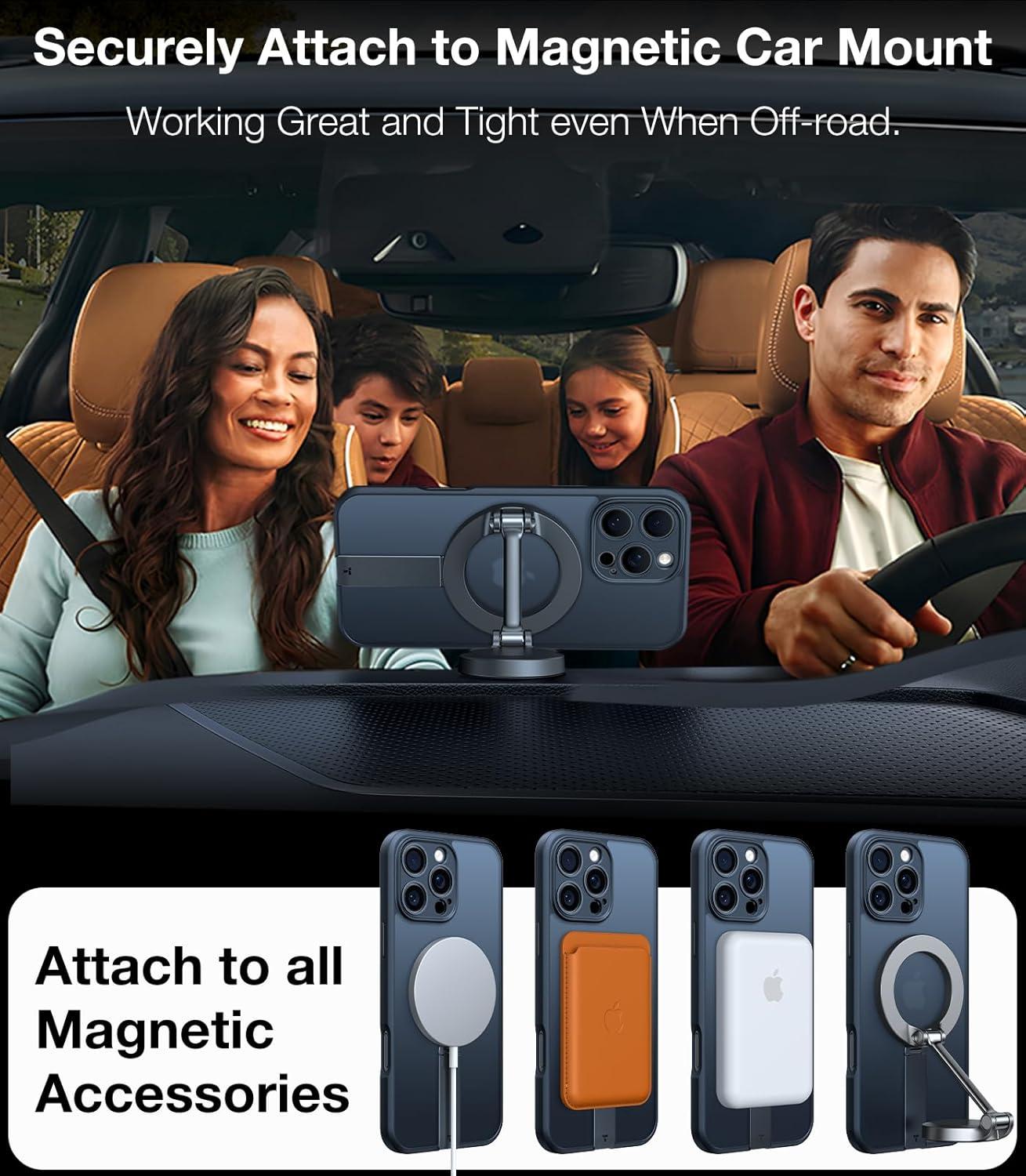 imageTORRAS 360 Stand Magnetic Case for iPhone 16 Case Full Camera ProtectionFit for MagSafe16FT MilGrade Drop Protection Slim Case for 16 iPhone Phone Case with Kickstand 61 Diamond ClearBlack Titanium