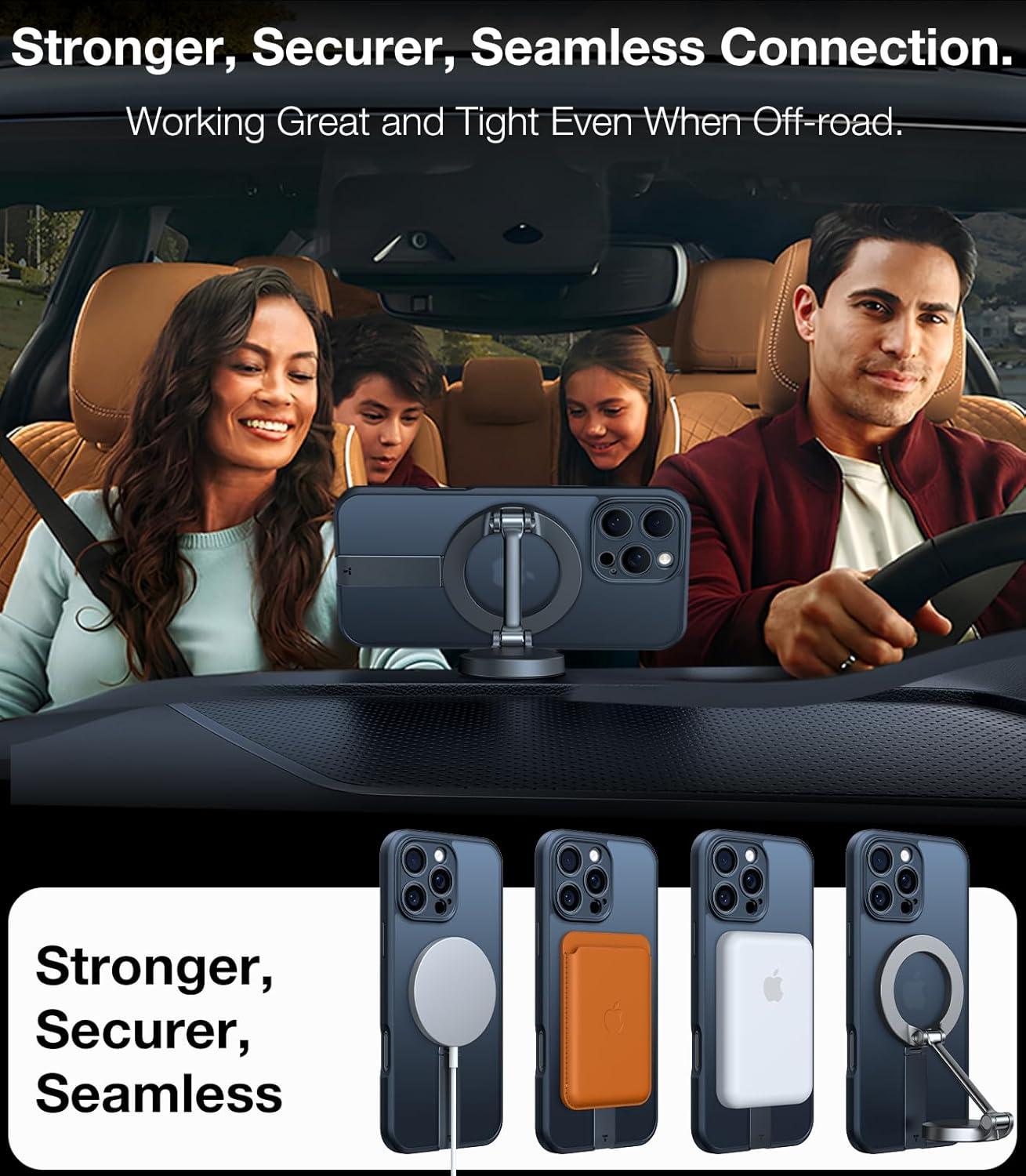 imageTORRAS 360 Stand Magnetic Case for iPhone 16 Case Full Camera ProtectionFit for MagSafe16FT MilGrade Drop Protection Slim Case for 16 iPhone Phone Case with Kickstand 61 Diamond ClearBlack Titanium