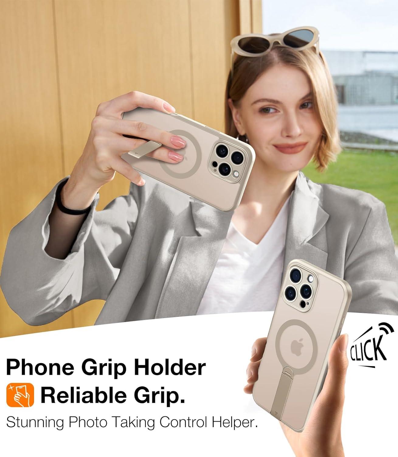 imageTORRAS 360 Stand Magnetic Case for iPhone 16 Case Full Camera ProtectionFit for MagSafe16FT MilGrade Drop Protection Slim Case for 16 iPhone Phone Case with Kickstand 61 Diamond ClearRose Gold Pink