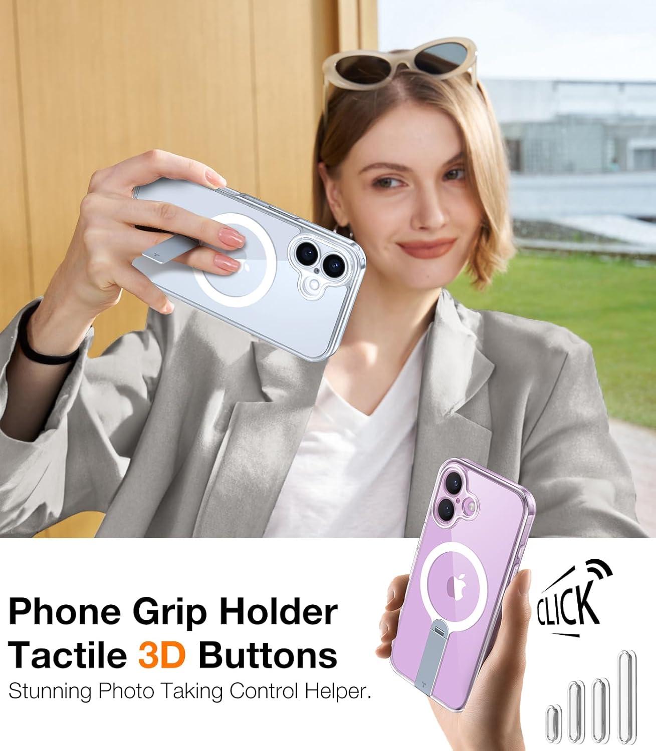 imageTORRAS 360 Stand Magnetic Case for iPhone 16 Case Full Camera ProtectionFit for MagSafe16FT MilGrade Drop Protection Slim Case for 16 iPhone Phone Case with Kickstand 61 Diamond ClearClear