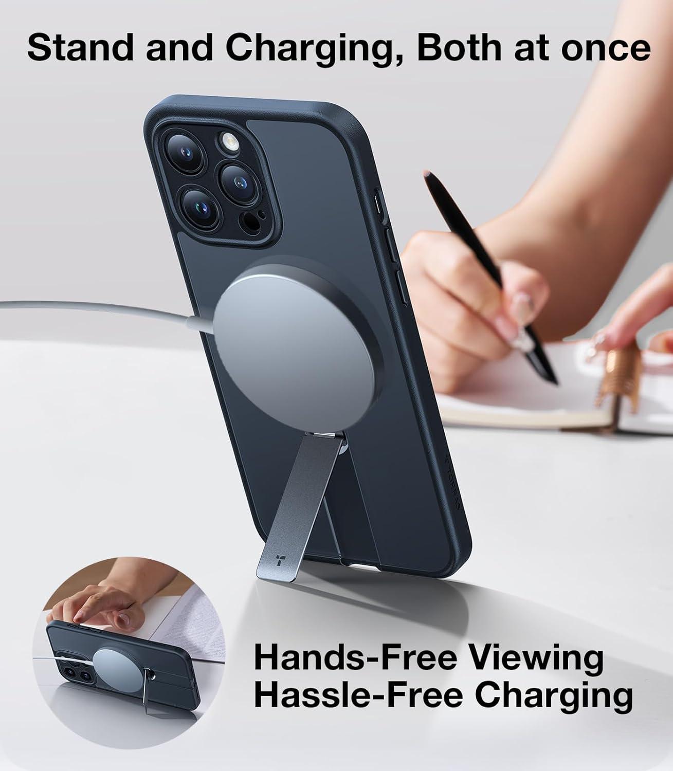 imageTORRAS 360 Stand Magnetic Case for iPhone 16 Case Full Camera ProtectionFit for MagSafe16FT MilGrade Drop Protection Slim Case for 16 iPhone Phone Case with Kickstand 61 Diamond ClearBlack Titanium