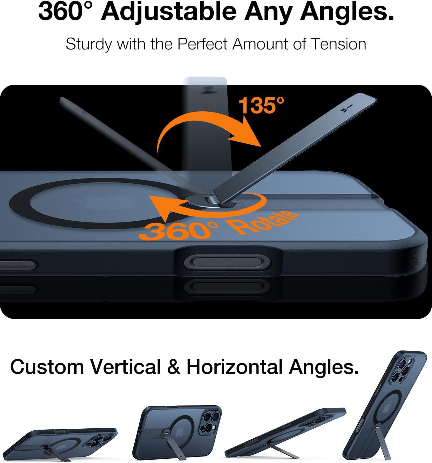 imageTORRAS 360 Stand Magnetic Case for iPhone 16 Case Full Camera ProtectionFit for MagSafe16FT MilGrade Drop Protection Slim Case for 16 iPhone Phone Case with Kickstand 61 Diamond ClearBlack Titanium