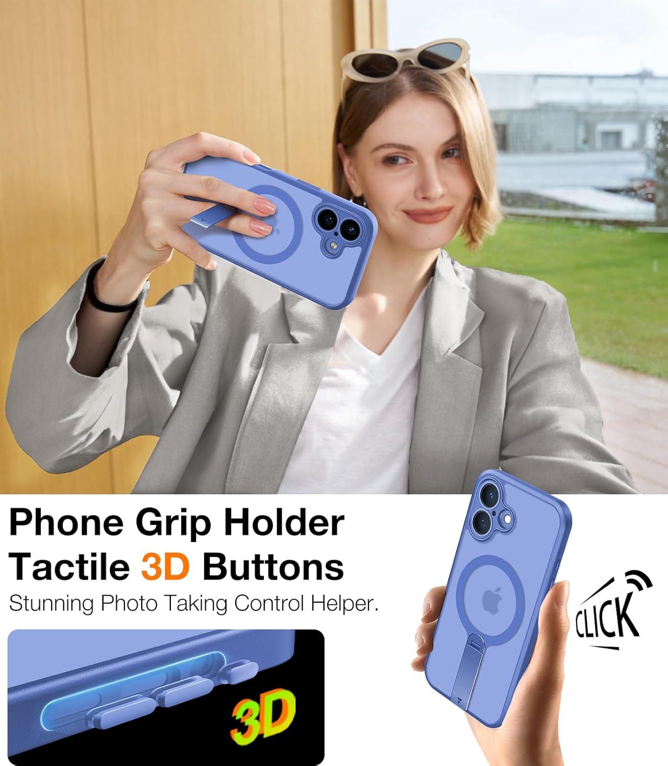 imageTORRAS 360 Stand Magnetic Case for iPhone 16 Case Full Camera ProtectionFit for MagSafe16FT MilGrade Drop Protection Slim Case for 16 iPhone Phone Case with Kickstand 61 Diamond ClearTranslucent Blue