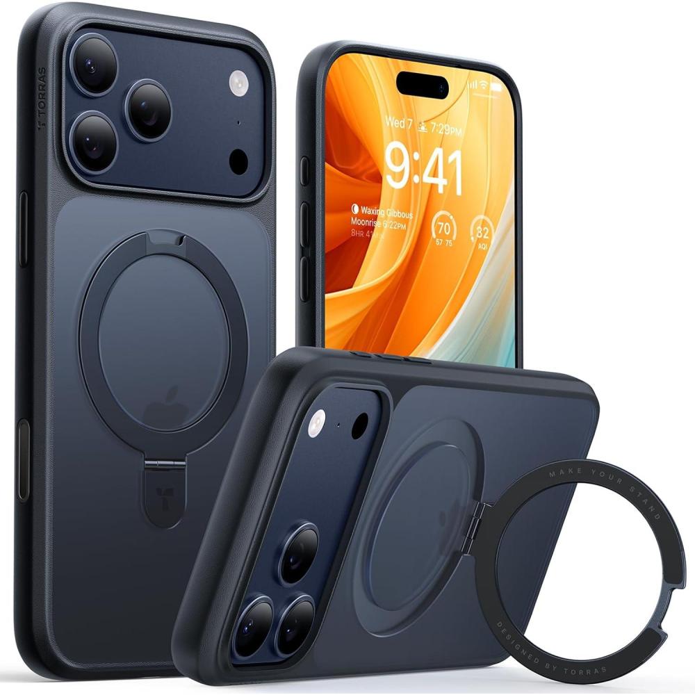 imageTORRAS 360Rotatable Magnetic Ring for iPhone 16 Pro Max Case Fit for MagSafe with Stand amp Ring Holder 16FT MilGrade Shockproof Translucent for iPhone 16 Pro Max Phone Case Ostand Dark Black