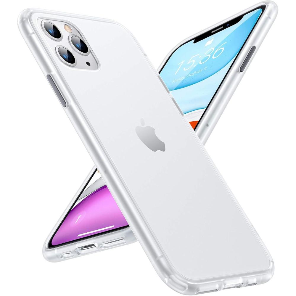 imageTORRAS Shockproof Compatible for iPhone 11 Pro Max Case Military Grade Drop Protection AntiScratches Translucent Matte Hard PC Back with Soft Edges NonSlip Phone Case Smoke White