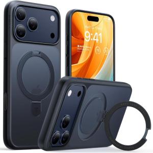 TORRAS 360°Rotatable Magnetic Ring for iPhone 16 Pro Max Case, Fit for MagSafe with Stand & Ring Holder, 16FT Mil-Grade Shockproof Translucent for iPhone 16 Pro Max Phone Case Ostand, Dark Black