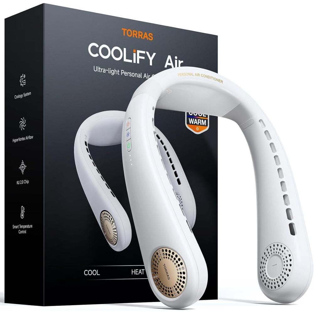 imageTORRAS COOLiFY Air 2025 Upgraded Neck Fan Air Conditioner DualAirflow Pro Cooling Ultra Light Portable Fan Rechargeable Personal Cooling Fan Travel Essentials Gifts for Dad Husband Father BlackIvory