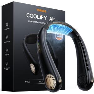 TORRAS COOLiFY Air 2025 Upgraded Neck Fan Air Conditioner, Dual-Airflow Pro Cooling, Ultra Light Portable Fan Rechargeable, Personal Cooling Fan Travel Essentials, Gifts for Dad Husband Father, Black(Onyx Black)