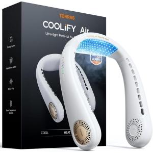 TORRAS COOLiFY Air 2025 Upgraded Neck Fan Air Conditioner, Dual-Airflow Pro Cooling, Ultra Light Portable Fan Rechargeable, Personal Cooling Fan Travel Essentials, Gifts for Dad Husband Father, Black(White)
