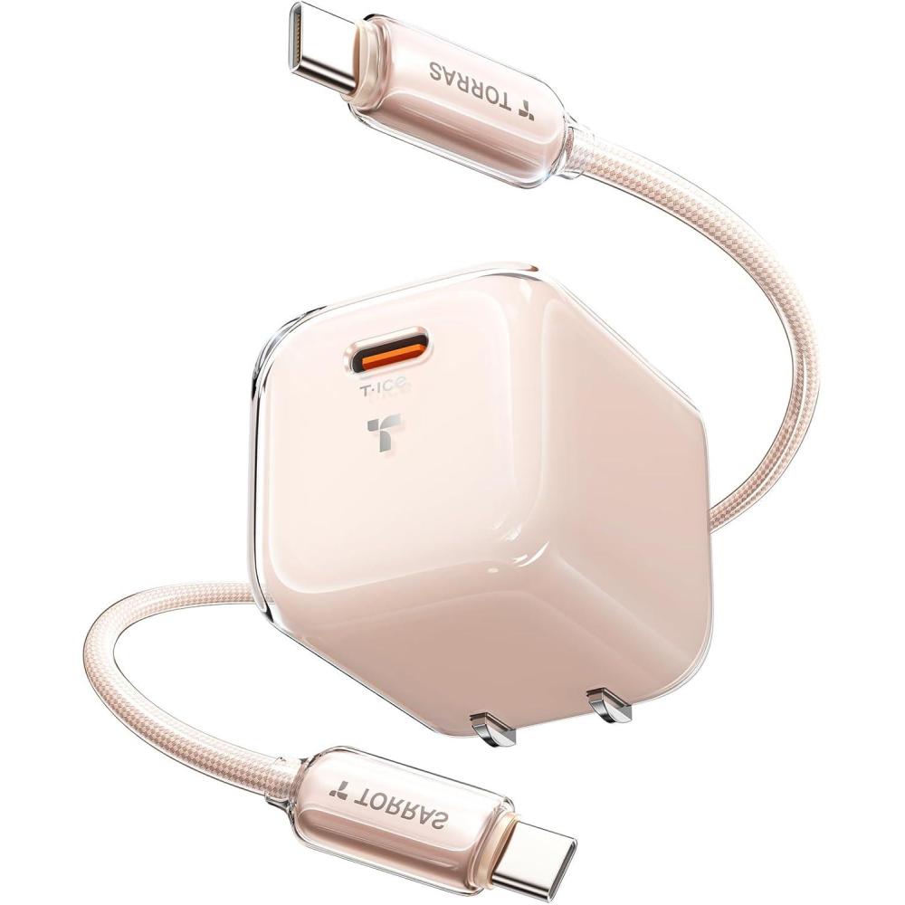 imageTORRAS IceNano 30W Charger for iPhone USB C GaN30 TechPD30 Fast Charging Foldable Charger Block for iPhone 17 Pro Max1615 iPad Samsung Google Glacier Blue 55ft USBC Cable IncludedDesert Titanium