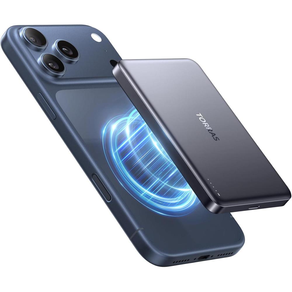 imageTORRAS Power Bank with Builtin USBC Cable NoWireless UltraSlim 10000mAh Portable Charger USB C 225W Fast Charging Battery Pack for iPhone 171615 Series Phone air Galaxy Pixel WhiteGlacier Gray