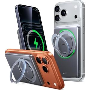 TORRAS Ostand MiniMag Power Bank, 5,000mAh Ultra Slim Magnetic Portable Charger with Stand, Fast Charging for iPhone Air Wireless Mag-Safe Battery Pack for iPhone 17/17 Pro/17 Pro Max/16/15/14, Gray(Sky Gray)