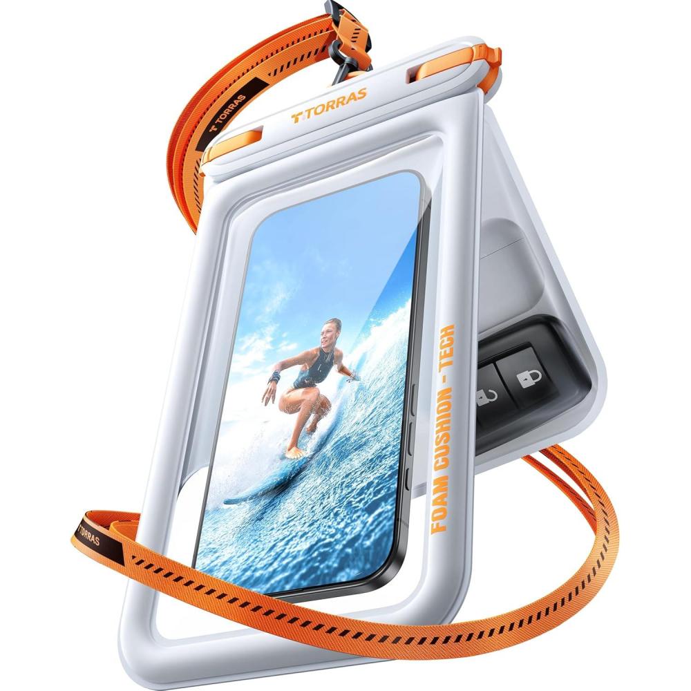 imageTORRAS IP68 Waterproof Phone Pouch Double Space Floating Waterproof Phone Case with Lanyard for iPhone 17 Pro Max 16 15 14 S25 S24 Phone Dry Bag Vacation Cruise Ship Travel Essentials 70 BlackWhite
