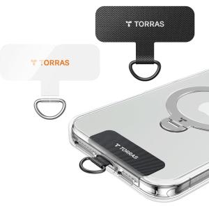 TORRAS 2-Pack Phone Tether Tab [0.48mm Thin] [20lbs Capacity] Anti Yellowing Phone Patch for iPhone, Android and Samsung, Universal Lanyard Tab for Full Coverage Cases (Black & Clear)