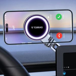 TORRAS Magsafe Car Mount for Tesla [Foldable & Hidden] Model Y 3, Tesla Phone Mount Holder Fit for iPhone 14 13 12 Pro Max, Adjustable 360° Magnetic Phone Holder for Car, Tesla Accessories