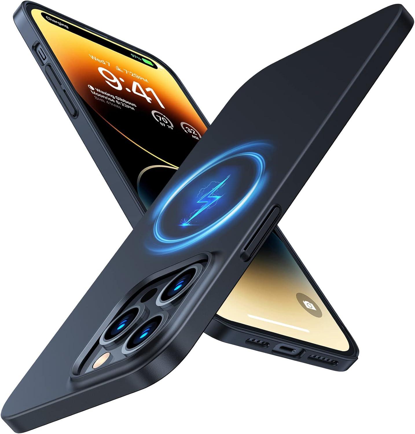 imageTORRAS Magnetic Slim Fit Designed for iPhone 14 Pro Case Ultra Thin Strong Magnetic Velvety Touch AntiScratch Compatible with MagSafe Cover Phone Case for iPhone 14 Pro Space BlackBlack