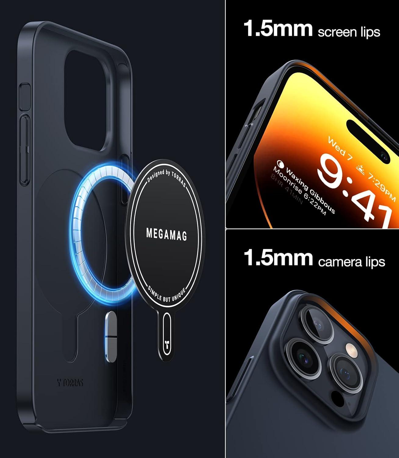 imageTORRAS Magnetic Slim Fit Designed for iPhone 14 Pro Case Ultra Thin Strong Magnetic Velvety Touch AntiScratch Compatible with MagSafe Cover Phone Case for iPhone 14 Pro Space BlackBlack