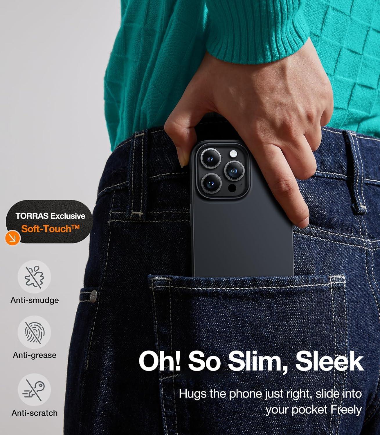 imageTORRAS Magnetic Slim Fit Designed for iPhone 14 Pro Case Ultra Thin Strong Magnetic Velvety Touch AntiScratch Compatible with MagSafe Cover Phone Case for iPhone 14 Pro Space BlackBlack