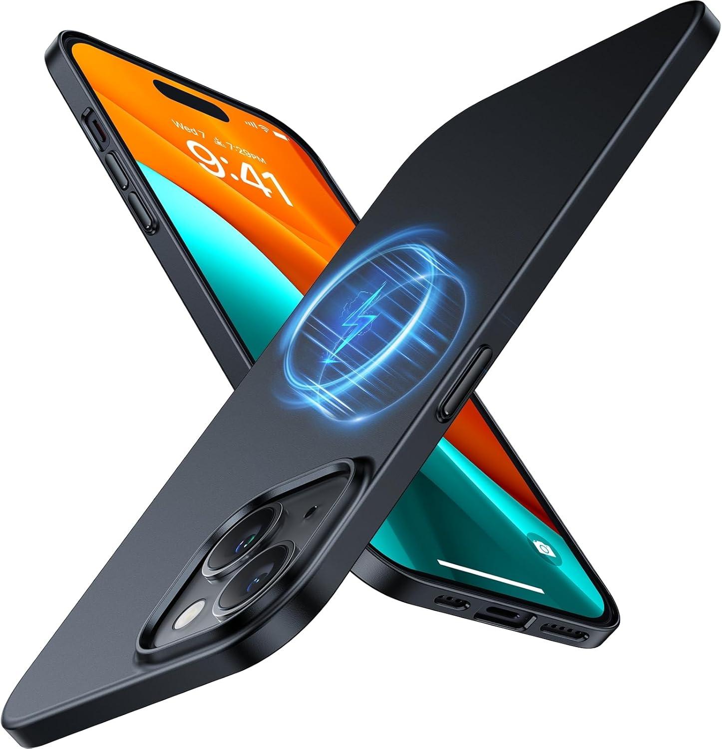 imageTORRAS Magnetic Slim Fit Designed for iPhone 14 Pro Case Ultra Thin Strong Magnetic Velvety Touch AntiScratch Compatible with MagSafe Cover Phone Case for iPhone 14 Pro Space BlackBlack