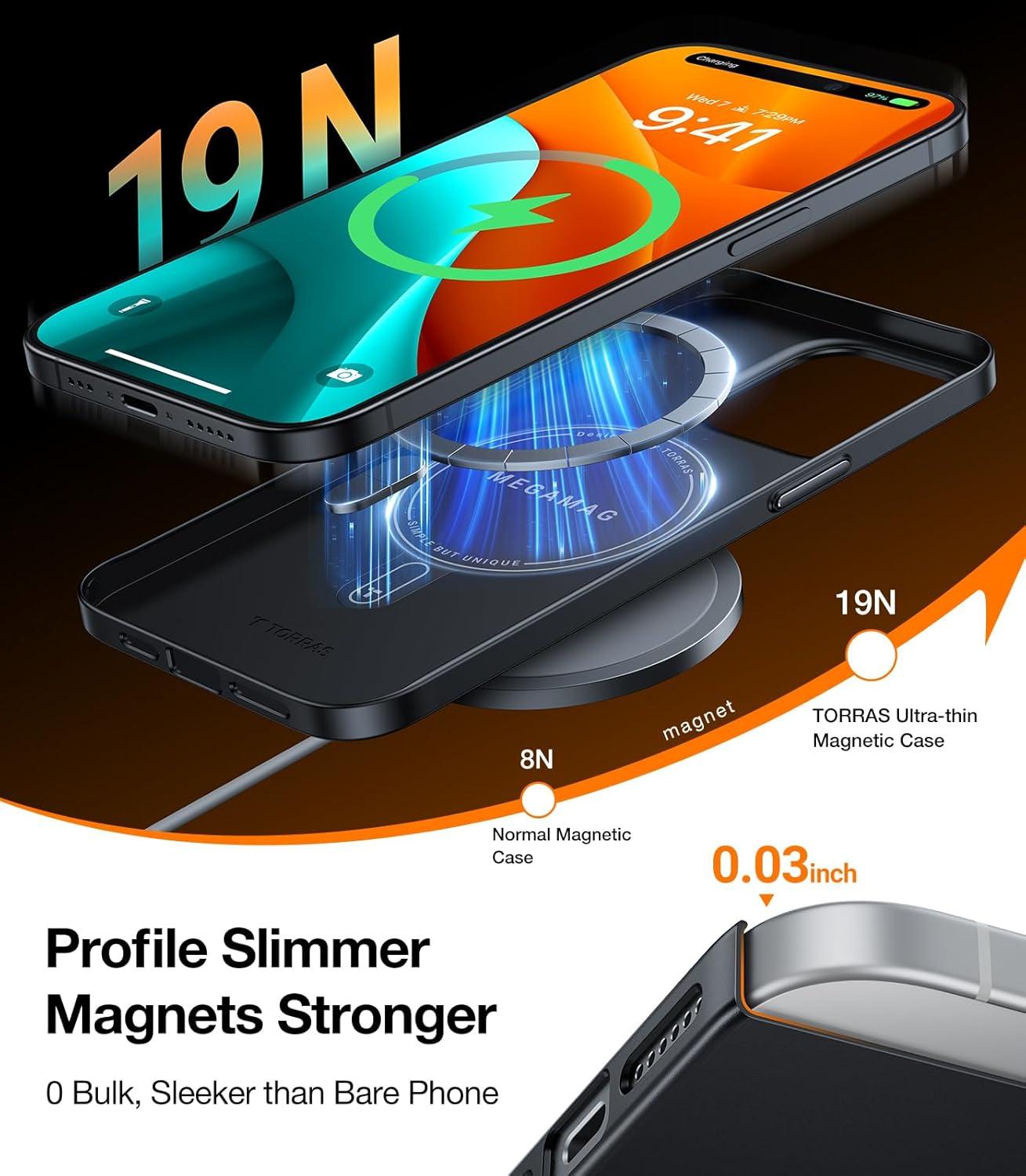 imageTORRAS Magnetic Slim Fit Designed for iPhone 14 Pro Case Ultra Thin Strong Magnetic Velvety Touch AntiScratch Compatible with MagSafe Cover Phone Case for iPhone 14 Pro Space BlackBlack