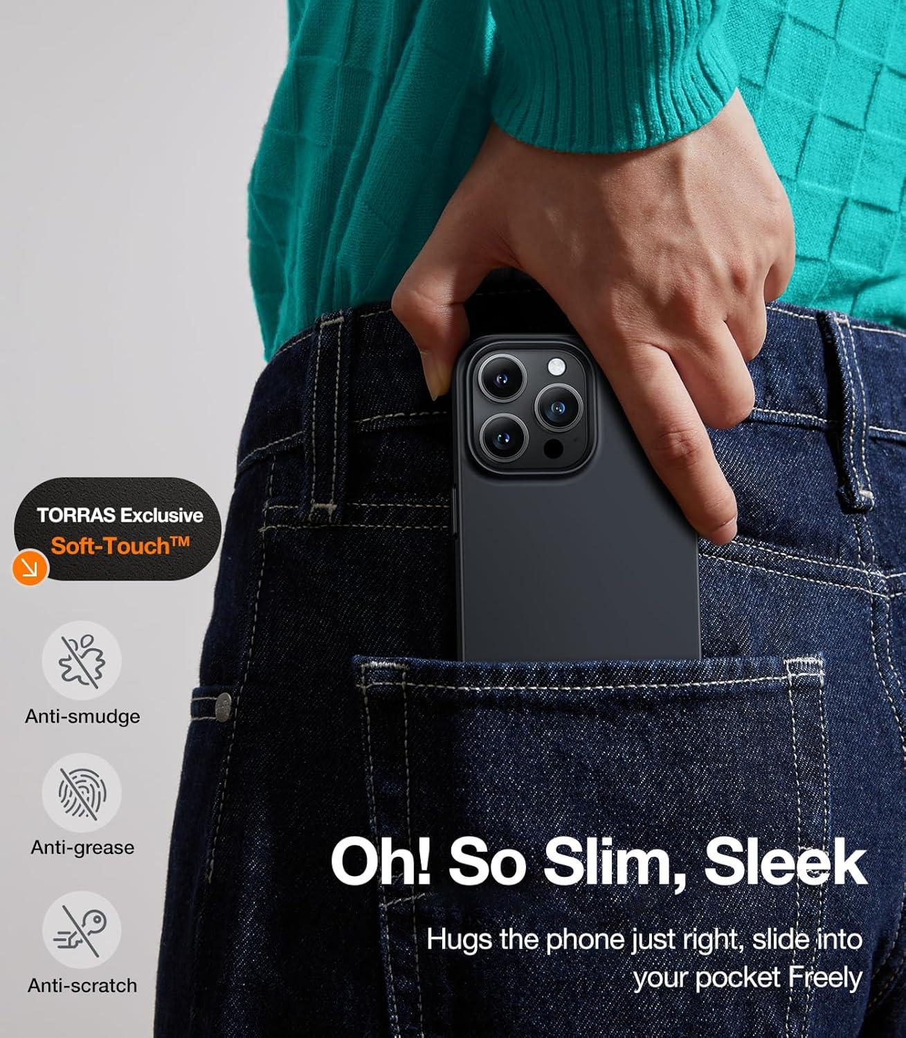 imageTORRAS Magnetic Slim Fit Designed for iPhone 14 Pro Case Ultra Thin Strong Magnetic Velvety Touch AntiScratch Compatible with MagSafe Cover Phone Case for iPhone 14 Pro Space BlackBlack