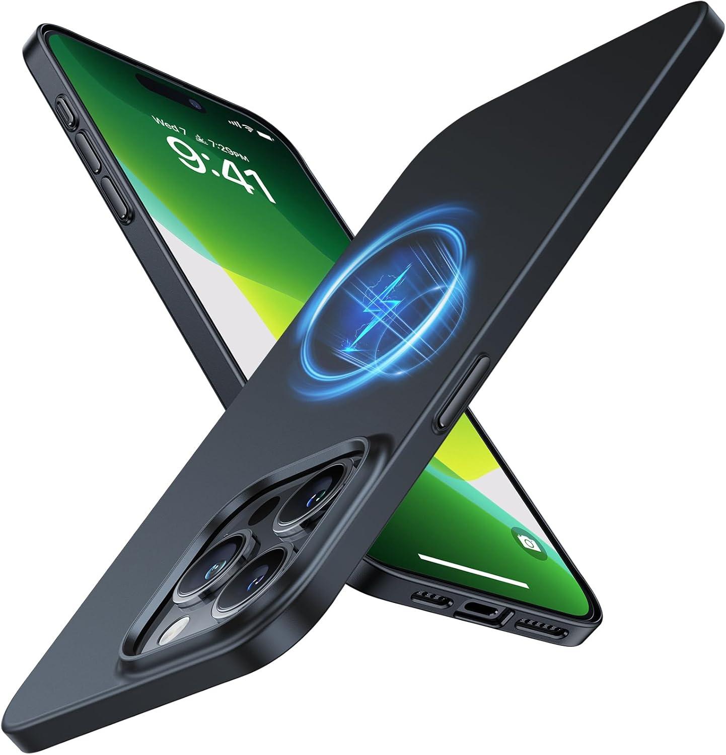 imageTORRAS Magnetic Slim Fit Designed for iPhone 14 Pro Case Ultra Thin Strong Magnetic Velvety Touch AntiScratch Compatible with MagSafe Cover Phone Case for iPhone 14 Pro Space BlackBlack