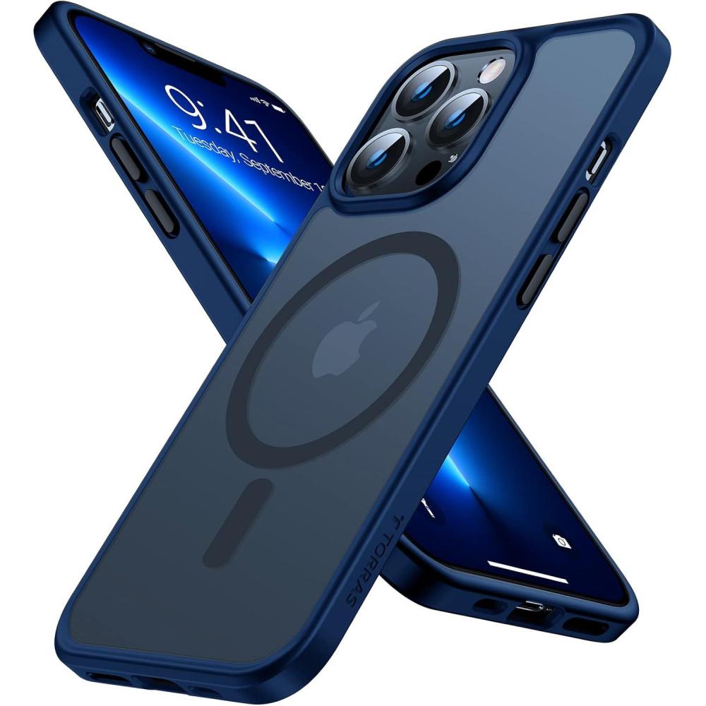 imageTORRAS Upgraded Stronger Magnetic for iPhone 14 Pro Case 12 FT Military Grade Drop Tested Compatible with MagSafe Scratch Resistant for iPhone 14 Pro Phone Case Aramid Fiber BackBlack Edge5 Translucent Navy Blue