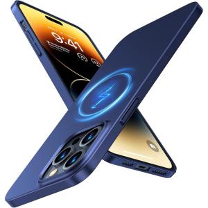 TORRAS Magnetic Slim Fit Designed for iPhone 14 Pro Case, Ultra Thin Strong Magnetic Velvety Touch Anti-Scratch Compatible with MagSafe Cover Phone Case for iPhone 14 Pro, Space Black(Navy Blue)