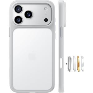 TORRAS for iPhone 17 Pro Case, Beyond Military-Grade Protection, Camera Control Button, DIY Buttons, Translucent Matte Slim Thin Shockproof Hard Back Anti-Scratch Phone case for iPhone 17 Pro, Black(Silver White-17Pro)