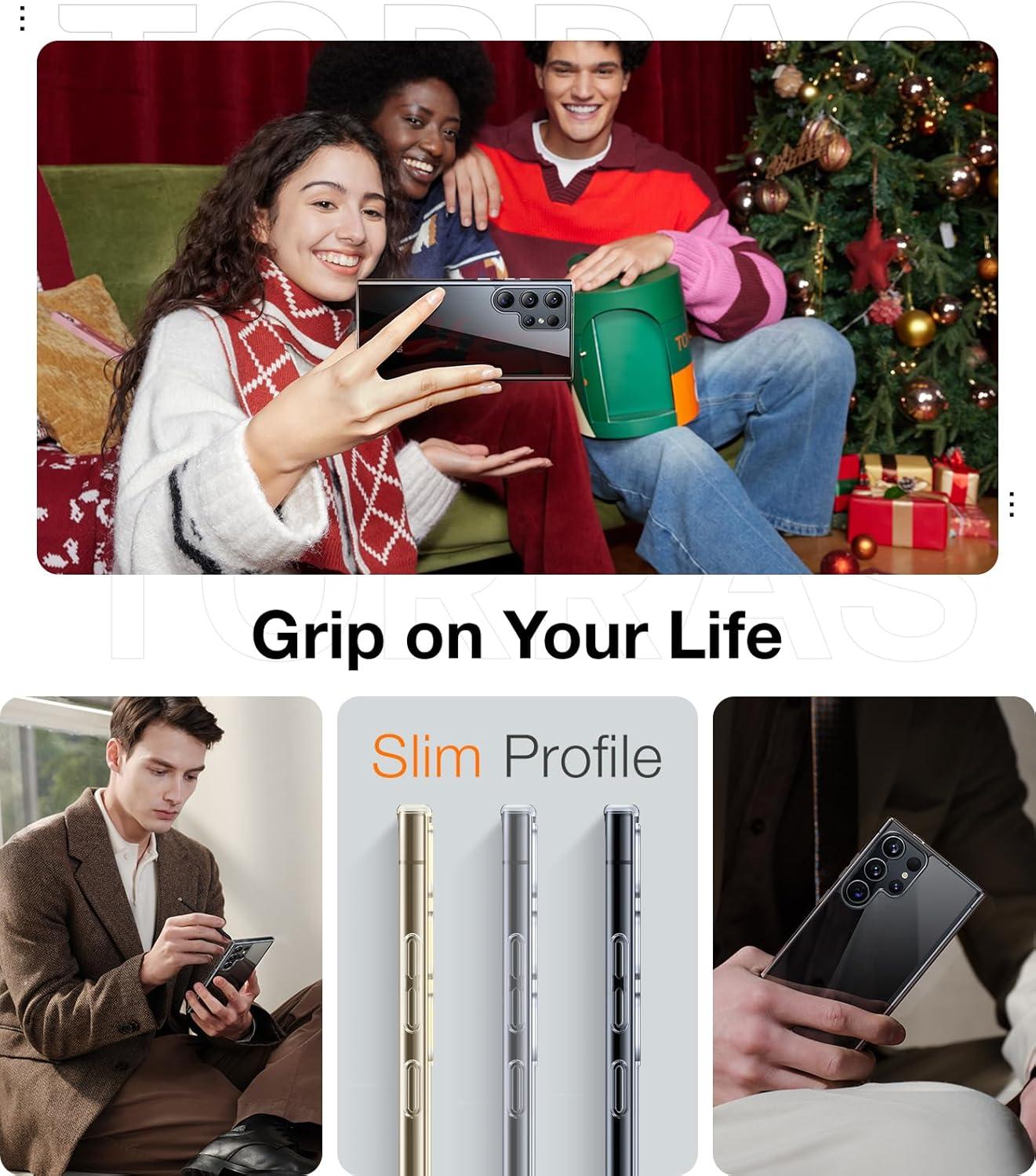 imageTORRAS Diamond Clear Designed for Samsung Galaxy S24 Ultra Case 12FT Military Grade Drop Tested Never Yellowing Hard Back Soft Edge Slim Thin Shockproof Phone Case for Galaxy S24 Ultra 68 ClearClear