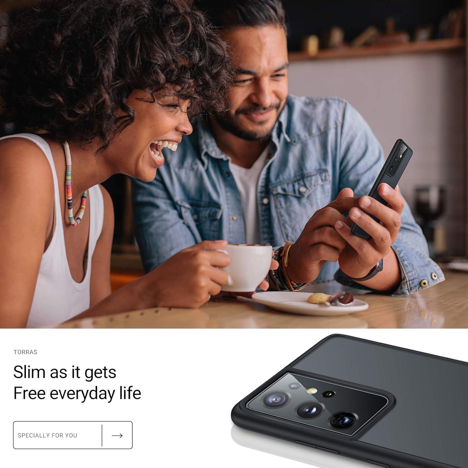 imageTORRAS Diamond Clear Designed for Samsung Galaxy S24 Ultra Case 12FT Military Grade Drop Tested Never Yellowing Hard Back Soft Edge Slim Thin Shockproof Phone Case for Galaxy S24 Ultra 68 ClearPhantom Black